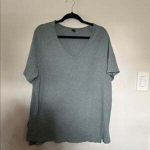 SHEIN Short Sleeve V-Neck Top in Gray